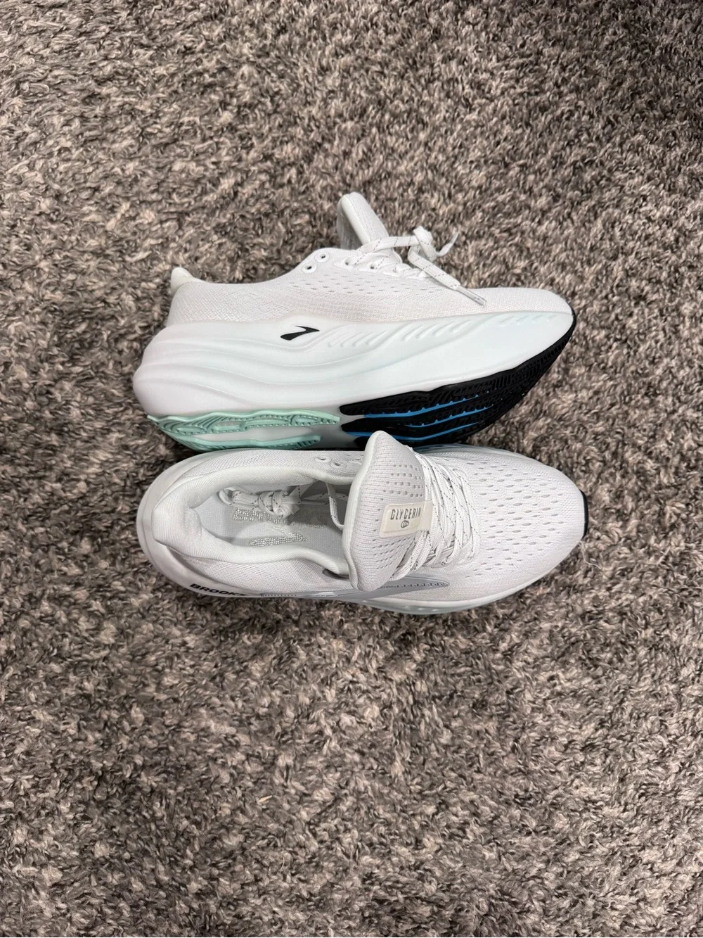Brooks Women’s White Running Shoes with Mint and Black Accents